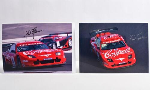 BRABHAM: Two colour pictures of David Brabham/Allan Simonsen racing the Coopers Ferrari 550 Maranello at Bahrain GT Festival 2004. Brabham signatures