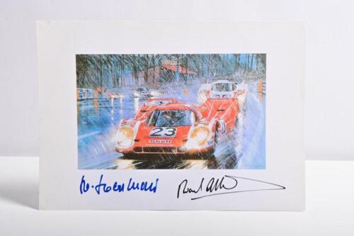 PORSCHE: A Nicholas Watts print copy on paper - "Victory for Porsche-Le Mans 1970". Print copy signed by Richard Attwood & Hans Hermann