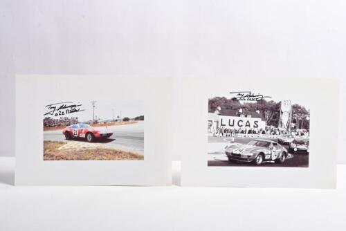 FERRARI: Two images of Tony Adamowicz racing Ferrari 365 GTB/4A's at various events during 1972. Adamowicz signatures