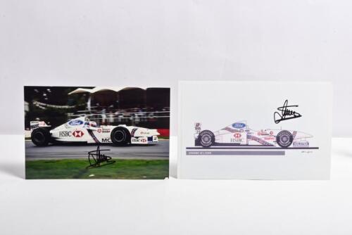 MAGNUSSEN: Two items signed by Jan Magnussen. Colour picture of a Stewart SF1-Ford as driven by Jan Magnussen
