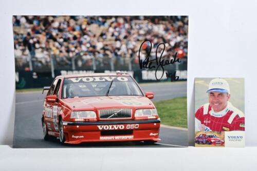 BROCK: Two Peter Brock and Volvo related items. Colour picture of Peter Brock racing a Volvo 850 R from 1996. Peter Brock signature