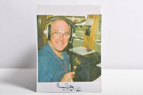 WALKER: A colour picture of Murray Walker commentating. Murray Walker signature
