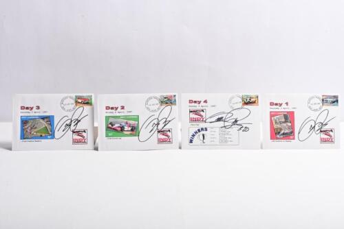 INDY CARNIVAL: A series of four envelopes from 1997 INDY CARNIVAL, Day 1 - Day 4. Scott Pruett signature
