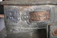 H.C SLEIGH: A rare early four gallon drum with brass plaque reading "H. C Sleigh, SAE 50", embossed with markers mark "Joyce", and VIC registration seals to neck, 58cm high including handle - 4