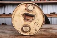 SHELL: A circa 1950s four gallon Shell X-100 motor oil drum with embossed lid, bottom rusty - 5