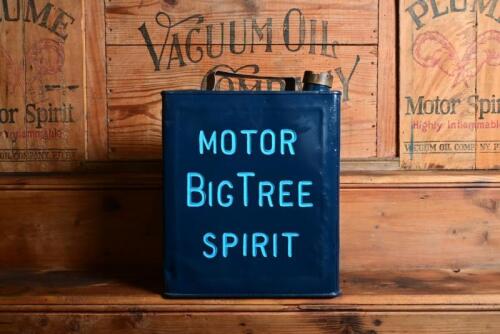 BIG TREE: An early repainted "Big Tree Motor Spirit" two imperial gallon running board oil tin