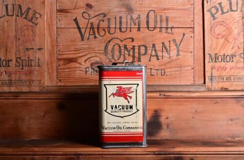 MOBIL: An early Mobil Vacuum Oil Company square oil tin with embossing to top, 25cm high