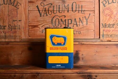 GOLDEN FLEECE: A "Golden Fleece Purol RH" one gallon tin with embossed ram lid