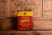 SHELL: A circa 1950s "Shell Single Motor Oil SAE 30" one imperial gallon tin with embossed top - 3