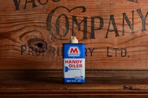 MARATHON: An American "Marathon Handy Oiler" four fluid ounce tin