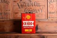 SHELL: An Australian circa 1960s " Shell X-100 Motor Oil" one gallon tin with embossed lid