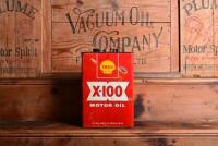 SHELL: An Australian circa 1960s " Shell X-100 Motor Oil" one gallon tin with embossed lid - 3
