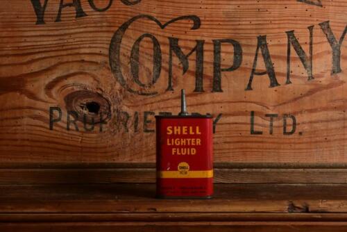 SHELL: A circa 1950s "Shell Lighter Fluid" four fluid ounce oil tin