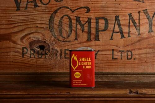 SHELL: A circa 1960s "Shell Lighter Fluid" four fluid ounce oil tin