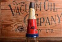 TEXACO: A mid 20th century "Texaco" embossed one quart oil bottle, with original mid 20th century "Texaco 40" tin pourer and dust cover, with rivet air hole - 6