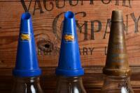 GOLDEN FLEECE: Three one litre oil bottles with plastic "Golden Fleece" pourers - 2