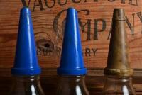 GOLDEN FLEECE: Three one litre oil bottles with plastic "Golden Fleece" pourers - 4
