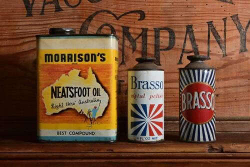 TINS: Three various cleaning tins including a Neatsfoot oil tin