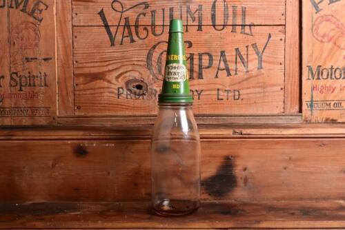 ENERGOL/BP: A one imperial quart oil bottle, with early "Energol Visco Static Motor Oil HD" tin pourer and dust cover