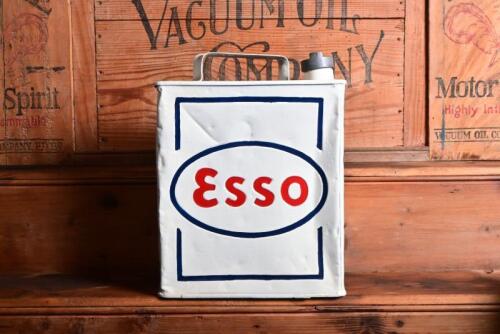 ESSO: A circa 1930 repainted debossed "Esso" two gallon running board oil tin, with embossed top