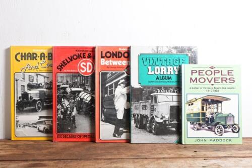 BUSES COACHES AND TRUCKS: Five books relating to buses, coaches and trucks, including "People Movers" by John Maddock