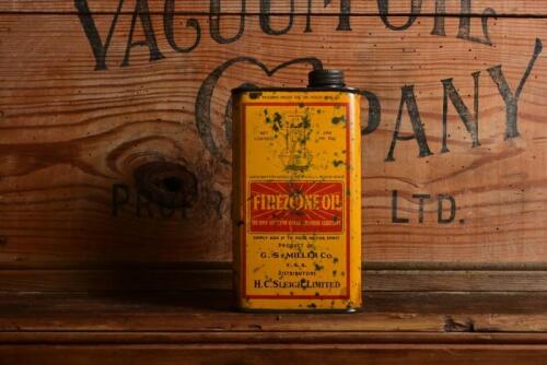 FIREZONE: An early "Firezone Oil" one imperial pint oil tin, with one ounce measure in lid