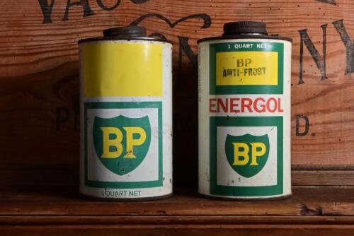 BP: Two one quart BP & Energol tins with embossed lids