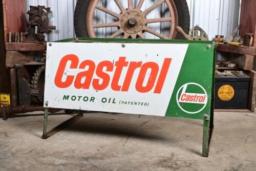 CASTROL: A late 20th century "Castrol Motor Oil" bottle stand, with tin Castrol sign to front