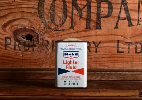 MOBIL: A 1950/60s "Mobil Lighter Fluid" four fluid ounce tin