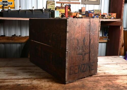 NEPTUNE: A rare early Australian Neptune Oil Company 'Trident Benzine' timber oil bottle box, printing to four sides, repaired crack to one end