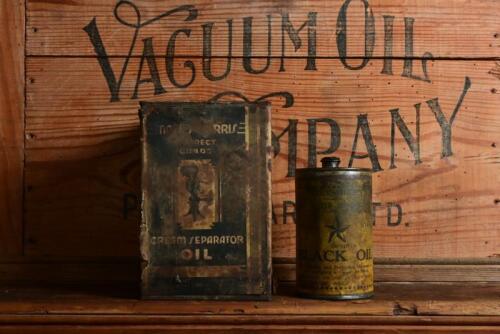 TINS: Two vintage tins, "Wiltshire's Improved Black Oil" and "Massey Harris Cream Separator Oil" one imperial gallon