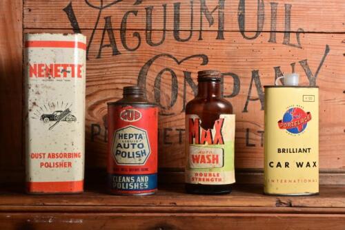 CAR CARE: Four various car care tins and bottles