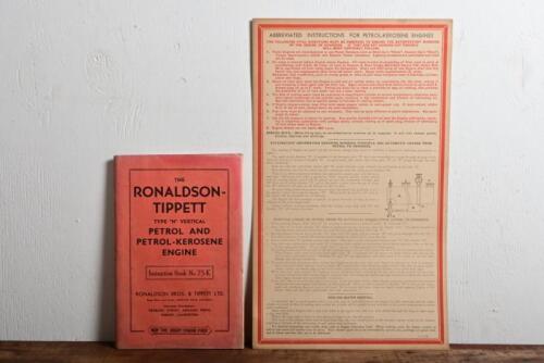 RONALDSON-TIPPETT: An original 'Type N petrol & kerosene engine instructional book plus wall chart, 39 x 23.5cm