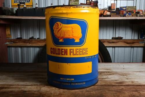 GOLDEN FLEECE: A circa 1950s/1960s five gallon Golden Fleece oil drum
