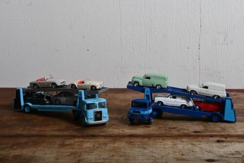TRANSPORTERS: Two 1:76 die-cast metal car transporters by Efe, one marked 'ATKINSON MK1' and the other 'THAMES TRADER' together with cars