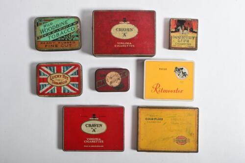 TOBACCO: Six metal tobaco tins, including Craven 'A" and Lucky Hit