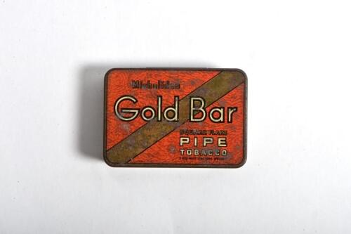 GOLD BAR: A rare Australian "Gold Bar Square Flake Pipe Tobacco" 2 oz tobacco tin with Bonus Luxor interior