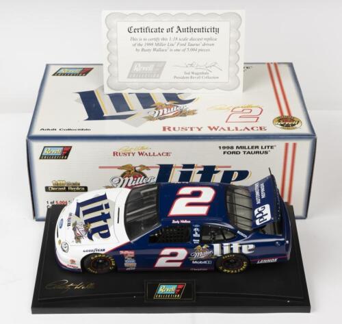 FORD: A NOS 1:18 scale Revell Collection Ford Taurus 1998 Miller Lite Rusty Wallace #2 die-cast model with Certificate of Authenticity