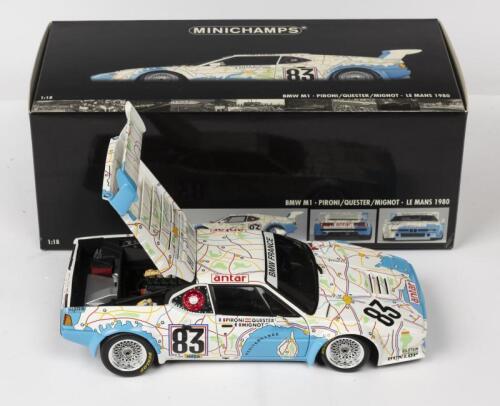 BMW: A NOS 1:18 scale Minichamps BMW M1 1980 Le Mans #83 "Antar" Pironi/Quester/Mignot die-cast model