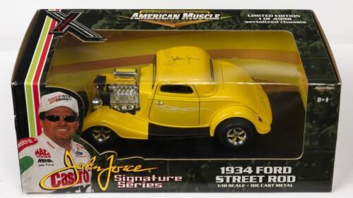 FORD: A NOS 1:18 scale American Muscle Ford 1934 Street Rod "John Force" Signature Series with John Force signature on roof die-cast model