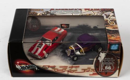 HOT WHEELS: A NOS Hot Wheels Twin Set - "Route 66 Rendezvous" comprising 1969 Camaro & 1934 Ford die-cast models