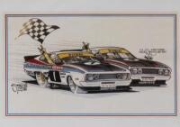 POSTER: A NOS Ford Laminated Poster 30 cm x 21 cm animated "Bathurst 1977 Ford Falcon 1 - 2 Finish"
