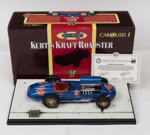 INDY CAR: A NOS 1:18 scale Carousel 1 Kurtis Kraft Roadster "Hopkins Special" Bill Vukovich #4 1955 Indianapolis 500 die-cast model with Certificate of Authenticity