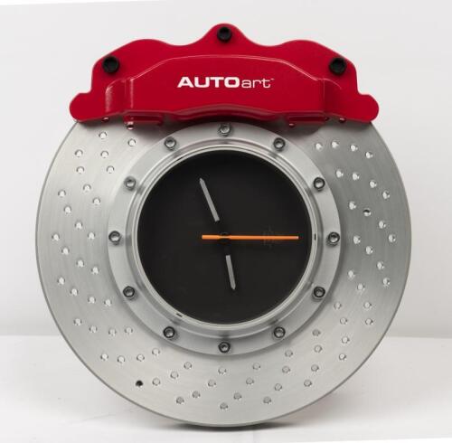 CLOCK: A NOS Autoart Racing Brake Disc Clock (Red Caliper/Silver Centre) 35cm x 33cm battery operated