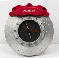 CLOCK: A NOS Autoart Racing Brake Disc Clock (Red Caliper/Silver Centre) 35cm x 33cm battery operated