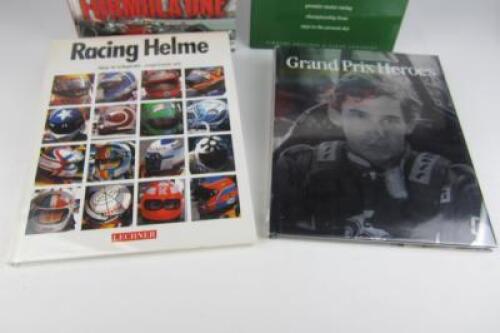 F1: Four books on F1 and Grand Prix's including Drivers Racing Helmets