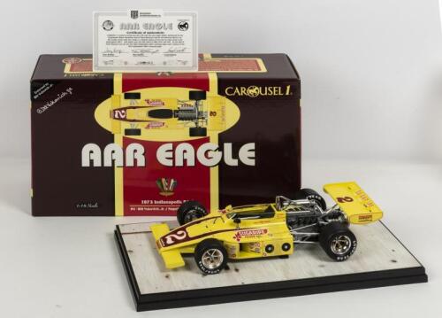 INDY CAR: A NOS 1:18 scale Carousel 1 AAR Eagle 1973 Indianapolis 500 "Sugaripe Prune Eagle" Bill Vukovitch #2 die-cast model with Certificate of Authenticity
