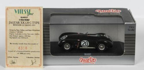 JAGUAR: A NOS 1:43 scale Quartzo Jaguar XK120 C-Type #20 1951 Le Mans Winner Walker/Whitehead die-cast model with numbered certificate