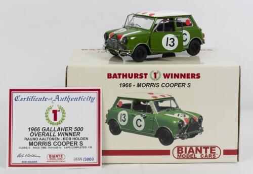 MORRIS: A NOS 1:18 scale Biante Morris Cooper S #13C Bob Holden/R. Aaltonen 1966 BATHURST WINNERS with signed numbered Certificate of Authenticity die-cast model