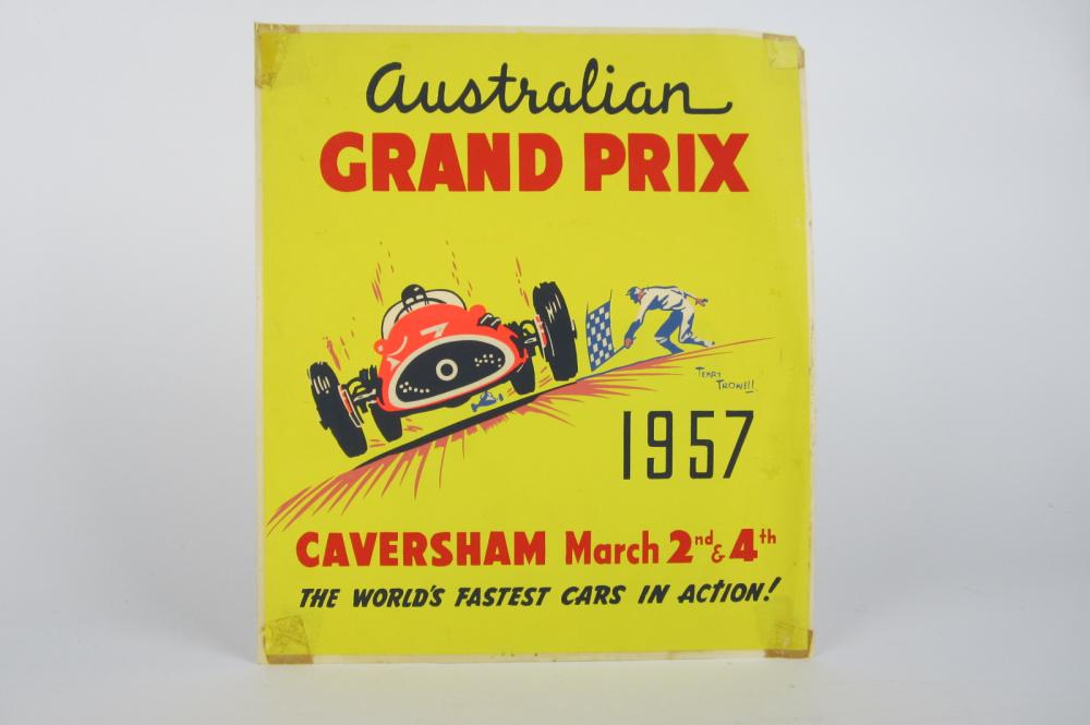 AUSTRALIAN GRAND PRIX: A original 1957 Australian Grand Prix poster. Artwork by Terry Trowell. - Price Estimate: - $700
